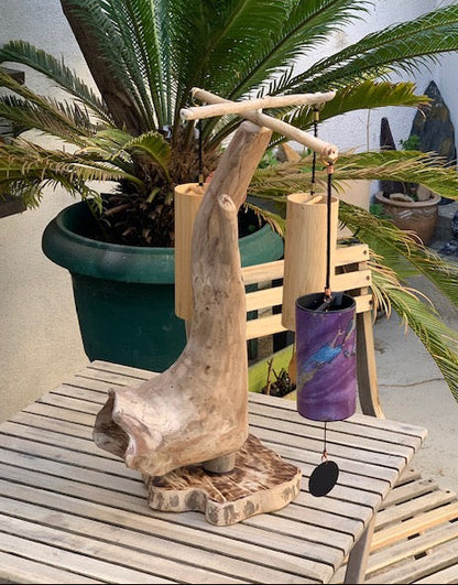 Support en bois flotté, tronc démontable et branches pliables, pour carillons Koshi/Zaphir – 50 x 28 x 25 cm, création Zen Curiosity
