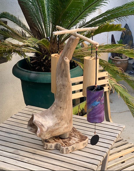 Support en bois flotté, tronc démontable et branches pliables, pour carillons Koshi/Zaphir – 50 x 28 x 25 cm, création Zen Curiosity