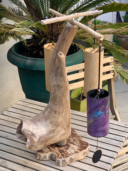 Support en bois flotté, tronc démontable et branches pliables, pour carillons Koshi/Zaphir – 50 x 28 x 25 cm, création Zen Curiosity
