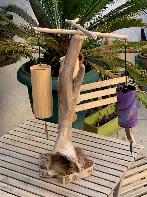 Support en bois flotté, tronc démontable et branches pliables, pour carillons Koshi/Zaphir – 50 x 28 x 25 cm, création Zen Curiosity