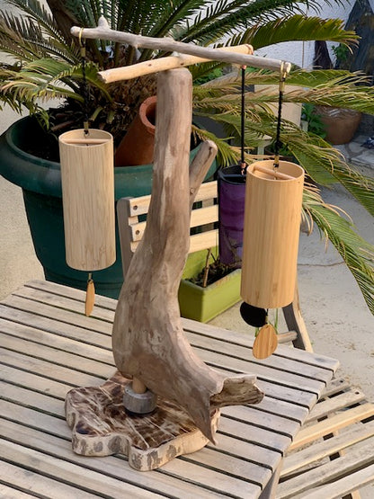 Support en bois flotté, tronc démontable et branches pliables, pour carillons Koshi/Zaphir – 50 x 28 x 25 cm, création Zen Curiosity