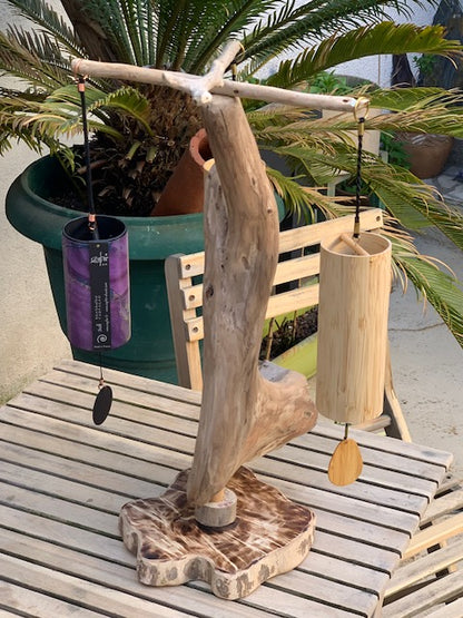 Support en bois flotté, tronc démontable et branches pliables, pour carillons Koshi/Zaphir – 50 x 28 x 25 cm, création Zen Curiosity