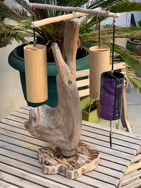 Support en bois flotté, tronc démontable et branches pliables, pour carillons Koshi/Zaphir – 50 x 28 x 25 cm, création Zen Curiosity
