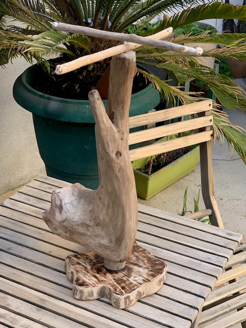 Support en bois flotté, tronc démontable et branches pliables, pour carillons Koshi/Zaphir – 50 x 28 x 25 cm, création Zen Curiosity