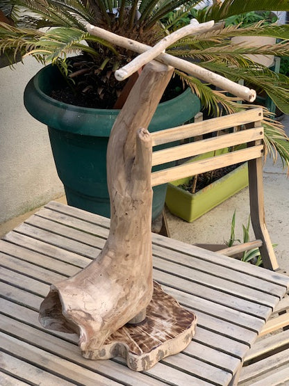 Support en bois flotté, tronc démontable et branches pliables, pour carillons Koshi/Zaphir – 50 x 28 x 25 cm, création Zen Curiosity