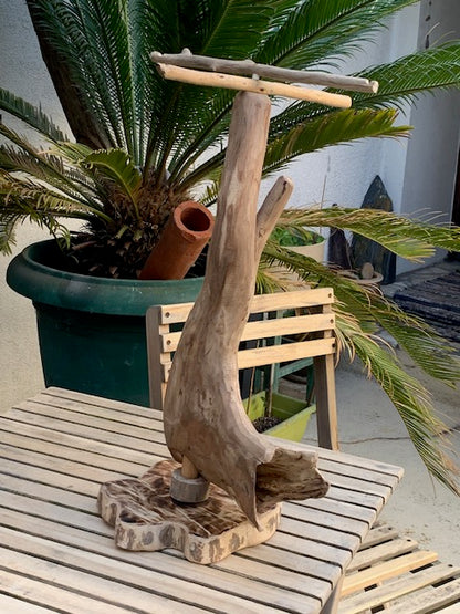 Support en bois flotté, tronc démontable et branches pliables, pour carillons Koshi/Zaphir – 50 x 28 x 25 cm, création Zen Curiosity