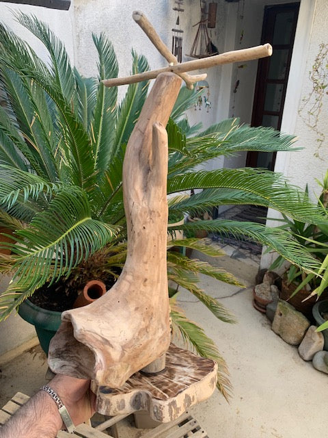 Support en bois flotté, tronc démontable et branches pliables, pour carillons Koshi/Zaphir – 50 x 28 x 25 cm, création Zen Curiosity