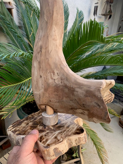 Support en bois flotté, tronc démontable et branches pliables, pour carillons Koshi/Zaphir – 50 x 28 x 25 cm, création Zen Curiosity