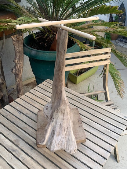 Support en bois flotté, tronc démontable et branches pliables, pour carillons Koshi/Zaphir – 49 x 25 x 25 cm, création Zen Curiosity