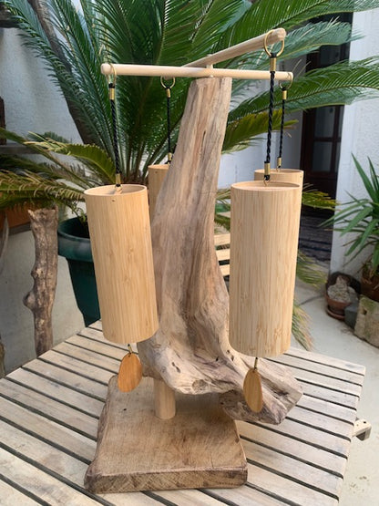 Support en bois flotté, tronc démontable et branches pliables, pour carillons Koshi/Zaphir – 49 x 25 x 25 cm, création Zen Curiosity