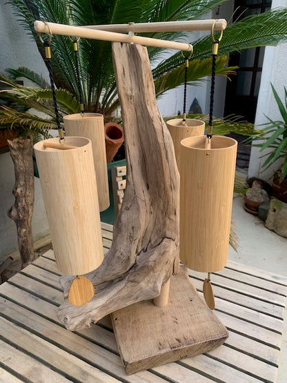 Support en bois flotté, tronc démontable et branches pliables, pour carillons Koshi/Zaphir – 49 x 25 x 25 cm, création Zen Curiosity