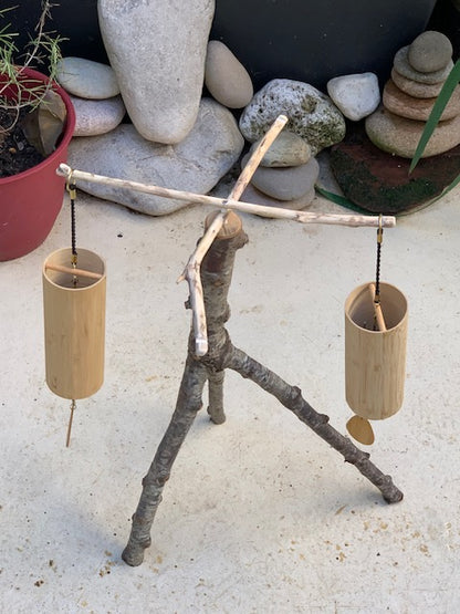 Support en bois recyclé, branches pliables, pour carillons Koshi/Zaphir – 49 x 25 x 25 cm - Création Zen Curiosity