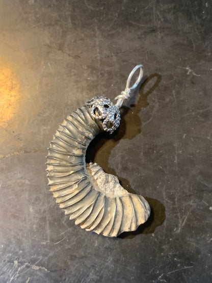 Collection 'Géologique', pendentifs à l'unité monté par Zen Curiosity - Ammonite pyrite, Pointe de Calcite, Ardoise