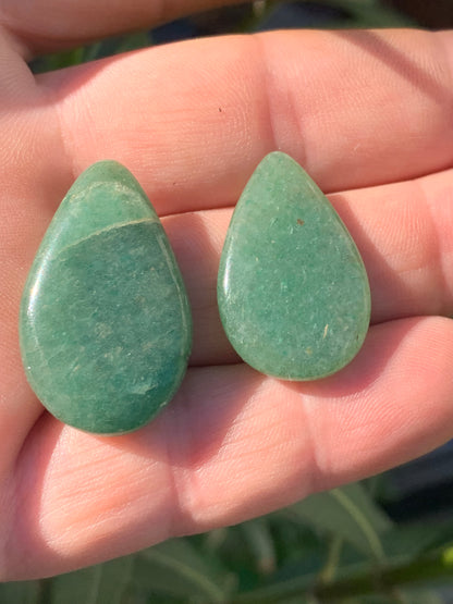 Quartz vert/ Aventurine, cabochon 'goutte', qualité A à AA, 30 x 20 x 8 mm environ, parfait pour la bijouterie, collection, lithothérapie...