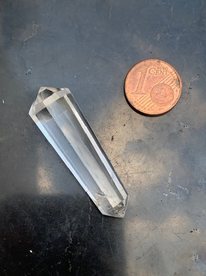 Cristal de roche Vogel, pointe bi-déterminée à 12 faces - 41 mm x 12 de diamètre - 8,6 gr.
