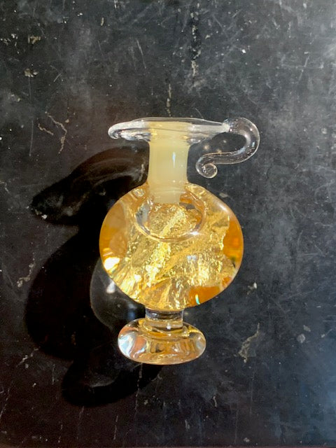 Or - Fiole/ Flacon avec anse de paillettes de 4,8 cm x 2,8 de diamètre, en provenance du Brésil, avec étiquette de garantie !