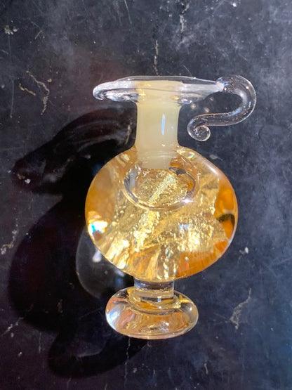 Or - Fiole/ Flacon avec anse de paillettes de 4,8 cm x 2,8 de diamètre, en provenance du Brésil, avec étiquette de garantie !