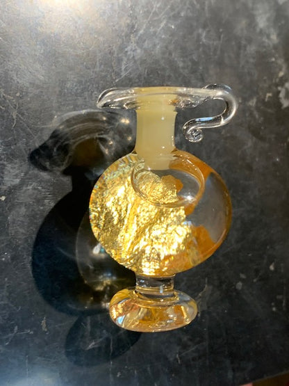 Or - Fiole/ Flacon avec anse de paillettes de 4,8 cm x 2,8 de diamètre, en provenance du Brésil, avec étiquette de garantie !
