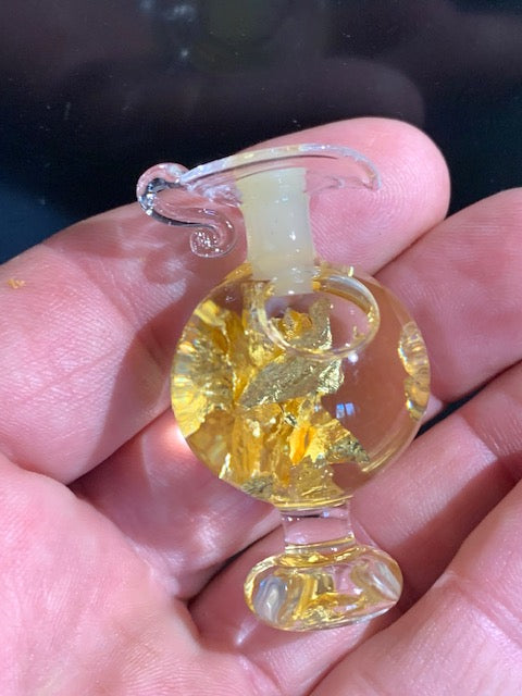Or - Fiole/ Flacon avec anse de paillettes de 4,8 cm x 2,8 de diamètre, en provenance du Brésil, avec étiquette de garantie !