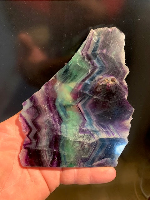 Multicolored fluorite, cut slab of 150 x 122 x 12 cm / 483 gr. - magnificent piece!