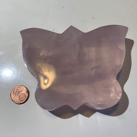 Quartz rose, papillon de taille L - 10 x 7,4 x 2,1 centimètres - 296,6 grammes
