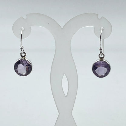 Boucles d'oreilles en Améthyste, cabochon facetté sertis Argent 925, qualité AA à AAA !