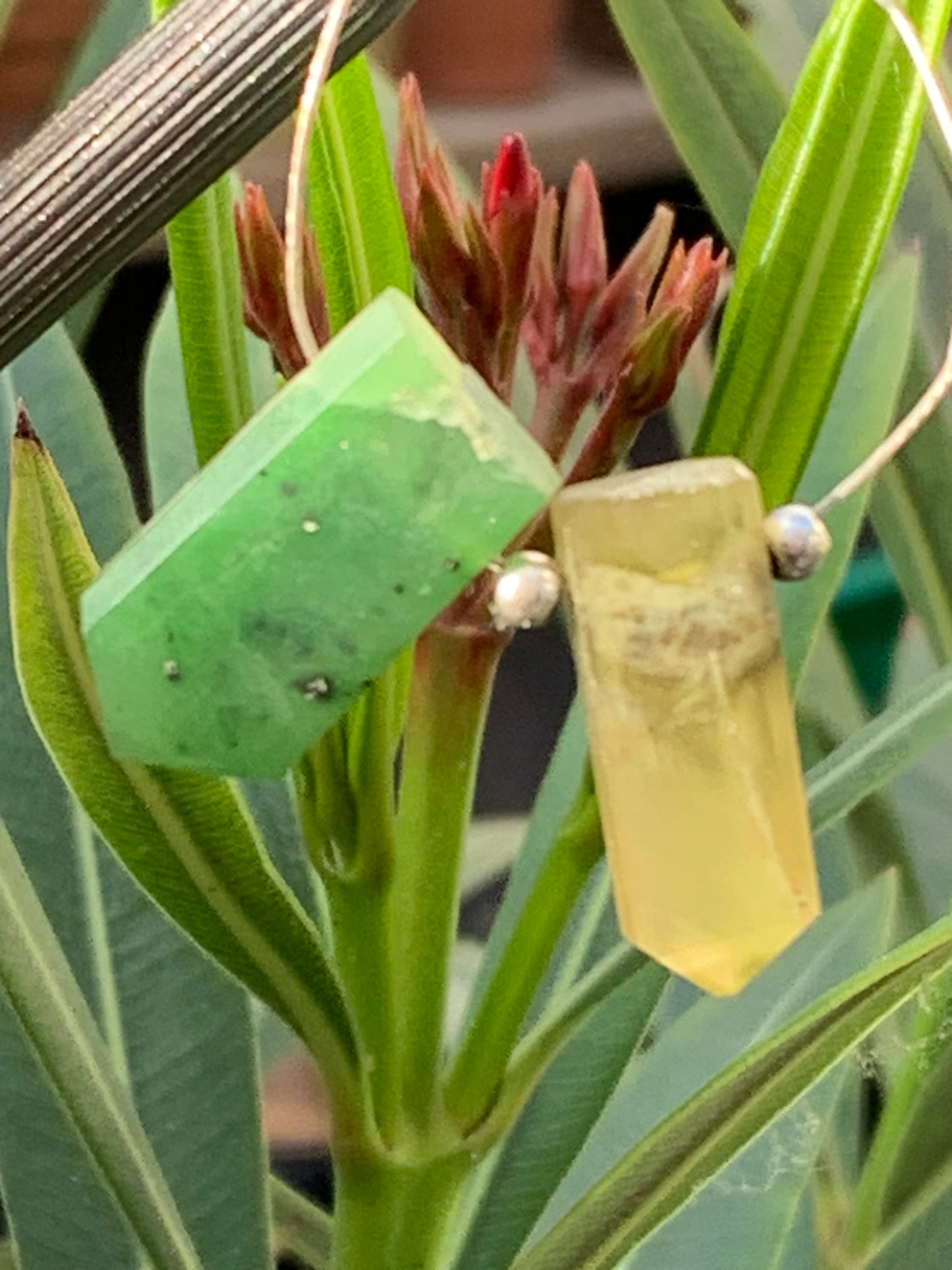 Jade, 2 cristaux percés de 20 mm x 8 x 6 environ. Qualité AA à AAA, parfait pour être monter en bijoux ou collection !