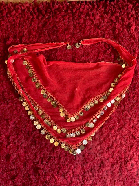 Ceinture de danse orientale rouge à pièces métalliques - 140 x 50 x 1 cm - Algérie