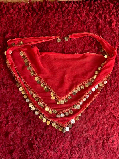 Ceinture de danse orientale rouge à pièces métalliques - 140 x 50 x 1 cm - Algérie