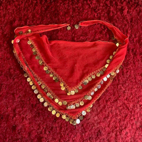 Ceinture de danse orientale rouge à pièces métalliques - 140 x 50 x 1 cm - Algérie