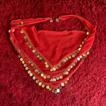 Ceinture de danse orientale rouge à pièces métalliques - 140 x 50 x 1 cm - Algérie