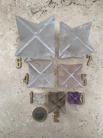 Mercaba/ Mercabah/ Merkabah (étoile à 8 branches), en cristal de roche, améthyste ou quartz rose. De 1,6 à 5cm, qualité A à AAA !