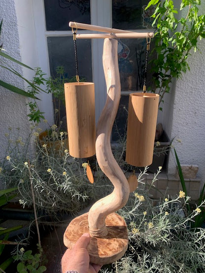 Support en bois recyclé, branches pliables, pour carillons Koshi/Zaphir – 54 x 20 x 17 cm - Création Zen Curiosity