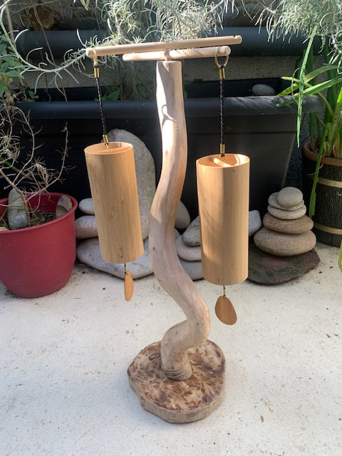 Support en bois recyclé, branches pliables, pour carillons Koshi/Zaphir – 54 x 20 x 17 cm - Création Zen Curiosity