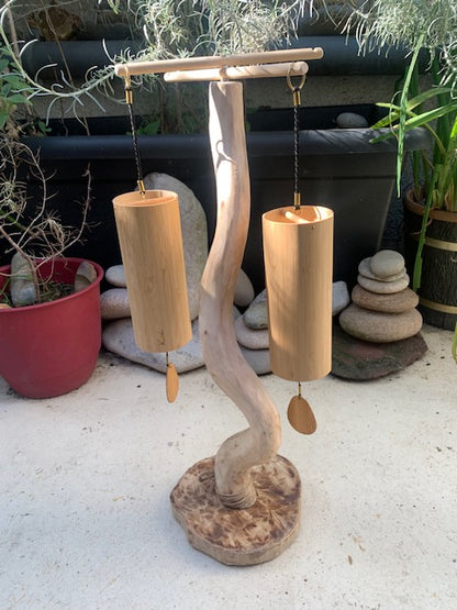 Support en bois recyclé, branches pliables, pour carillons Koshi/Zaphir – 54 x 20 x 17 cm - Création Zen Curiosity