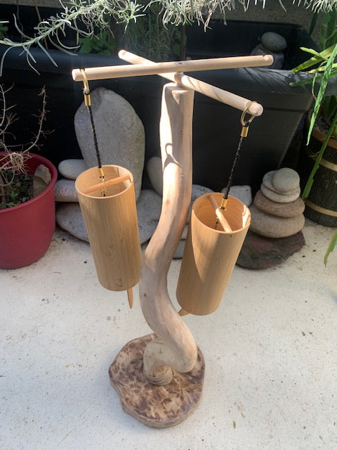 Support en bois recyclé, branches pliables, pour carillons Koshi/Zaphir – 54 x 20 x 17 cm - Création Zen Curiosity