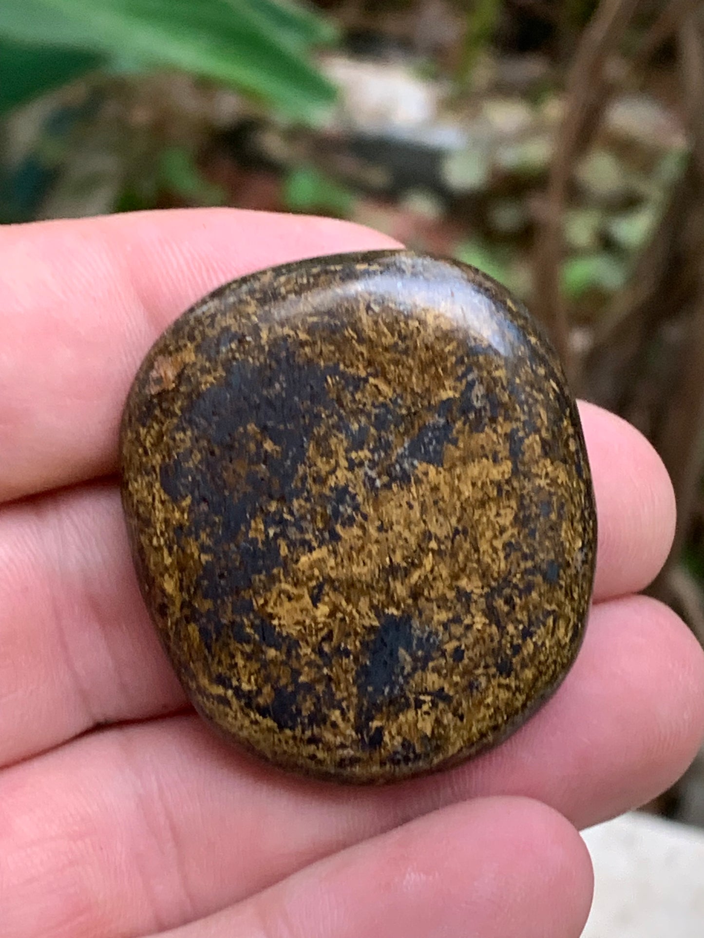 Bronzite, galet/ pierre plate de 40 x 30 x 10mm - 20 gr. Superbe petit galet !