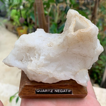 Quartz négatif/ Quartz Alpha - Pièce ancienne sur socle en bois - 103x67x54 mm - 161,1 gr. - Très belle pièce !