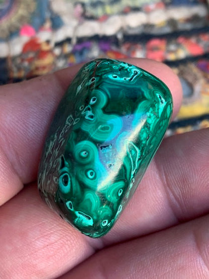 Malachite, tumbled stone of 34 mm x 24 x 21 - 36.3 gr.