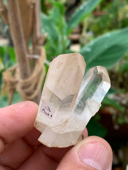 Cristal de Roche - Double pointe laser naturelle - ± 48 de haut x 50 de large x 32 mm d'épaisseur - 43,4 gr. !