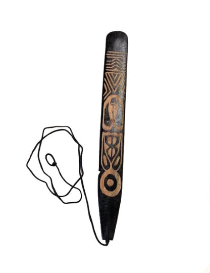 Bullroarer/Australian Rhombe, with carved patterns - Handcrafted wood, powerful sound audible up to 50 km in the bush!