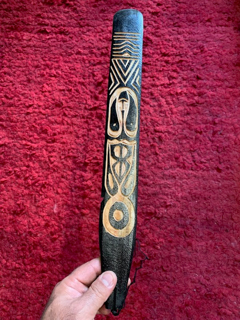Bullroarer/Australian Rhombe, with carved patterns - Handcrafted wood, powerful sound audible up to 50 km in the bush!