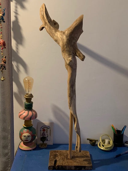 Sculpture en bois flotté de Loire : 'Tête de Cerf' - 94 cm de hauteur × 33 × 33 - Création Zen Curiosity