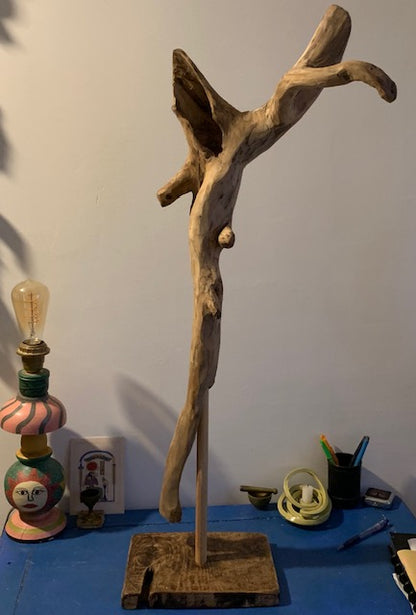 Sculpture en bois flotté de Loire : 'Tête de Cerf' - 94 cm de hauteur × 33 × 33 - Création Zen Curiosity