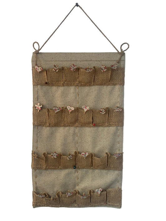 Calendrier de l’Avent en Tissu (Lin & Coton) – 55 x 32 cm 🎄 Idéal pour cristaux, bijoux et petites surprises