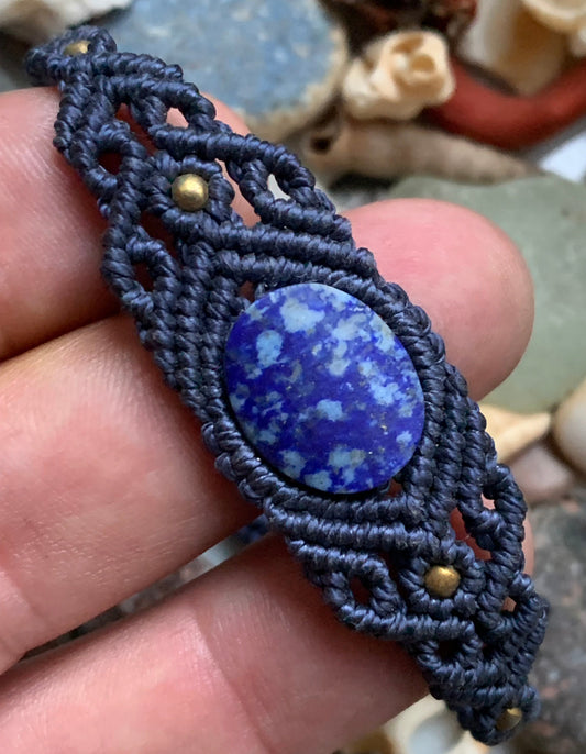 🧵 Bracelet fait main en coton tressé et pierre naturelle en lapis lazuli – Création unique Créatipik