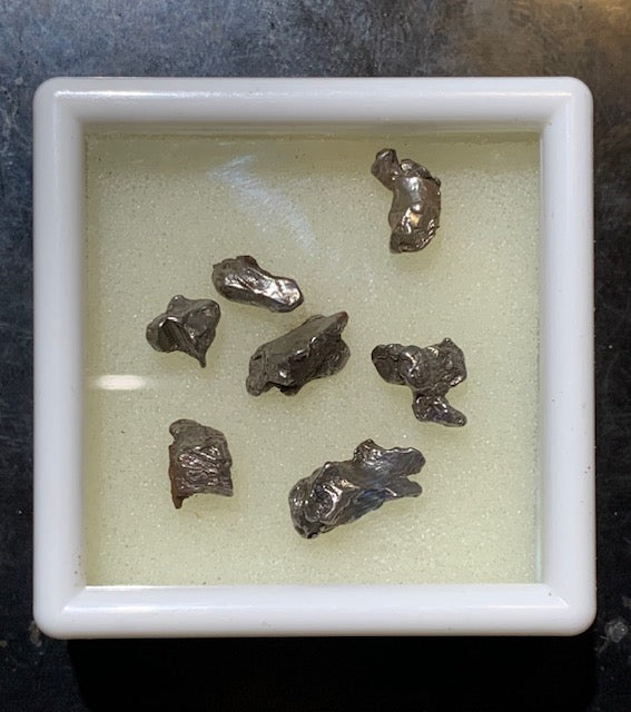 Météorites 'Campo del Cielo' (Argentine) – Lot de 7 spècimens naturels de 5 x 2 x 2 mm à 10 x 4 x 3