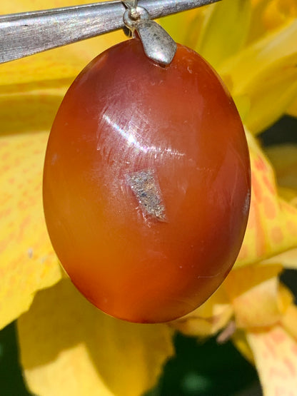 Cornaline, pendentif de 42mm de hauteur x 25 de largeur x 8 d'épaisseur. Vendu avec cordon réglable de couleur noire !
