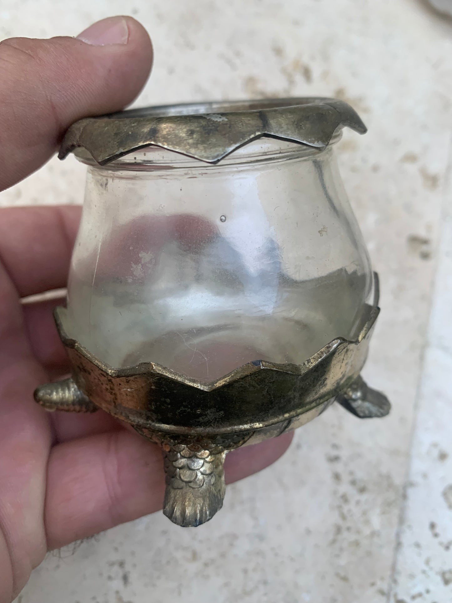 Bougeoir/ Photophore ancien du Japon en forme de tortue - En verre et métal - 92x69x62 cm - 297 gr. !