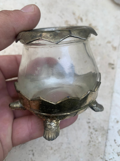 Bougeoir/ Photophore ancien du Japon en forme de tortue - En verre et métal - 92x69x62 cm - 297 gr. !